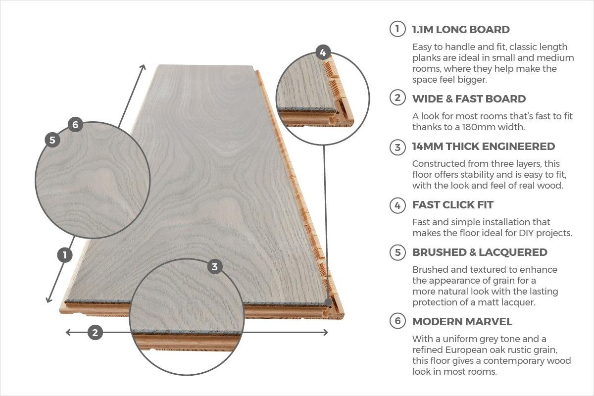 Paloma Brushed Lacquered Rustic Oak Engineered Clic Flooring 14mm x 180mm - Image 3